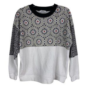 Zara pullover sweatshirt top Sz M black white geometric flower print long sleeve